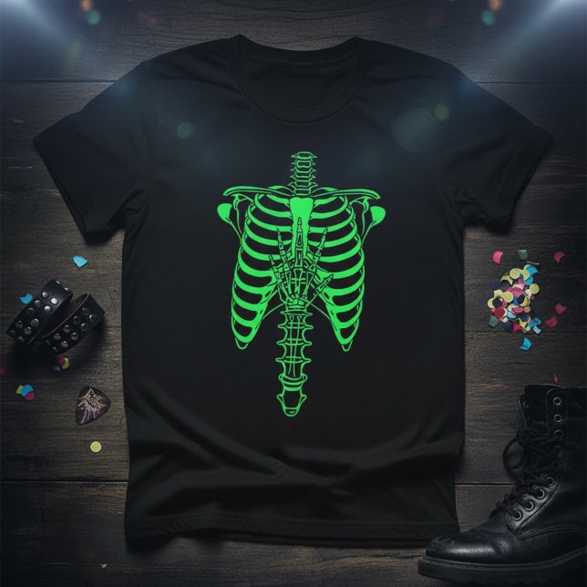 Camiseta Glow-in-the-Dark Skeleton Ribcage & Handprint (Subido por el creador)
