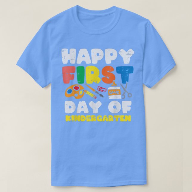 Camiseta Glue Happy First Day Kindergarten School Chica de  (Diseño del anverso)
