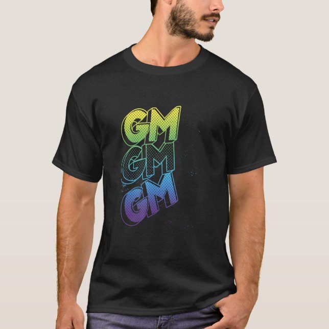 Camiseta GM Good Morning Grunge Text Splatter Crypto Invest (Anverso)