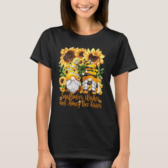 Camiseta Gnoma Floral De Girasol Para Mujeres Con Miel Cubi (Anverso)