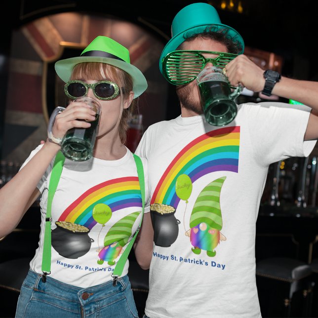 Camiseta Gnome arcoiris Caca de oro Día de los Sta Patrones (Rainbow Gnome Pot of Gold St Patricks Day Unisex T-Shirt)