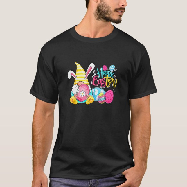 Camiseta Gnome Bunny Rabbit Eggings Hunting Happy Easter Da (Anverso)