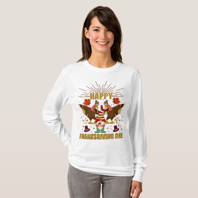 Camiseta Gnome Dabbing Turkeys Día de Acción de Gracias Lar (Anverso completo)