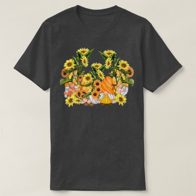 Camiseta Gnome de girasol único Hippies Arte gráfico con fl (Diseño del anverso)