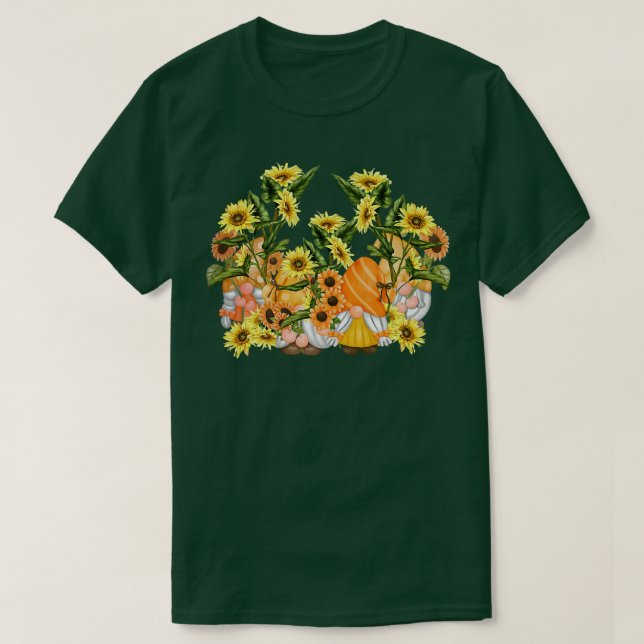 Camiseta Gnome de girasol único Hippies Arte gráfico con fl (Diseño del anverso)