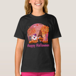 Camiseta Gnome De Halloween Y Fantasma Con Chica De Texto