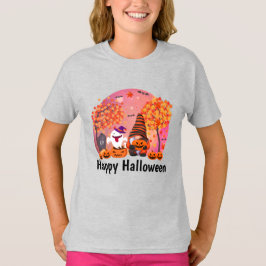 Camiseta Gnome De Halloween Y Fantasma Con Chica De Texto