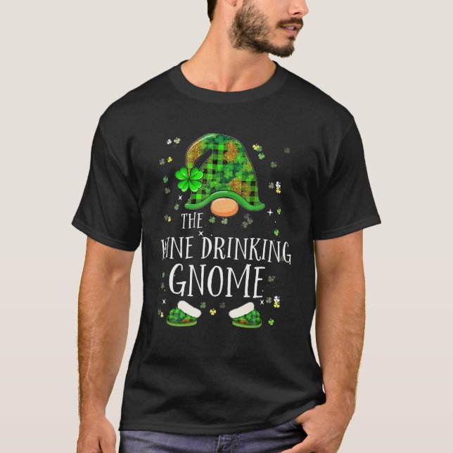 Camiseta Gnome de la bebida de vino St Patrick's Day Irish  (Anverso)