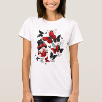 Gnome de los insectos rojos y negros con mariposas