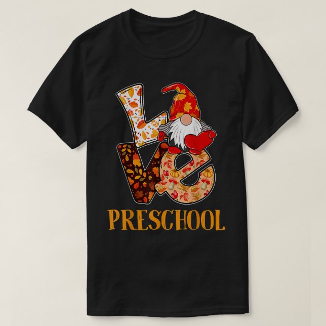 Camiseta Gnome De Otoño De Amo Preescolar Para Los Maestros (Diseño del anverso)