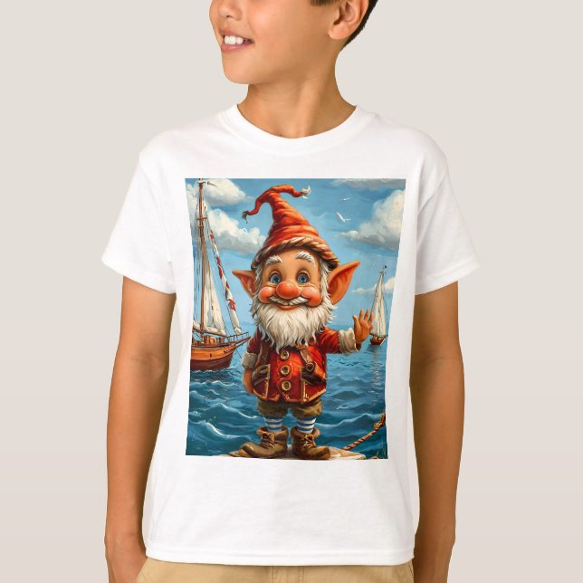 Camiseta Gnome del mar alegre: Saludo en el muelle. (Anverso)