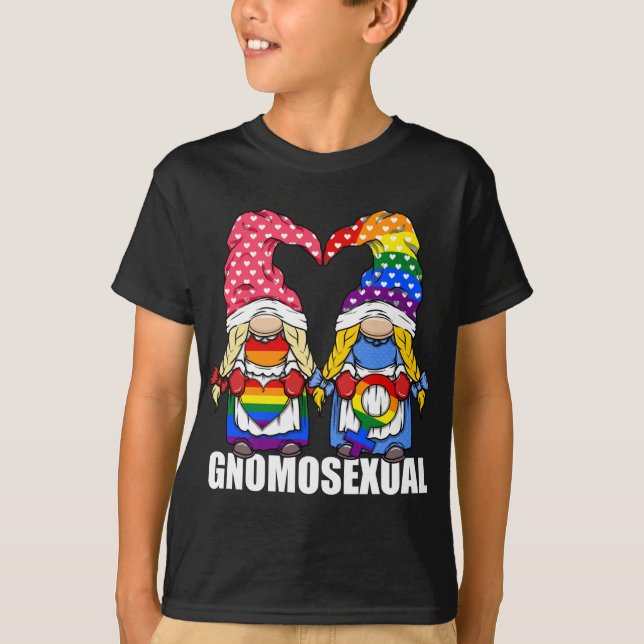 Camiseta Gnome del orgullo LGBTQ homosexual por lesbiana (Anverso)