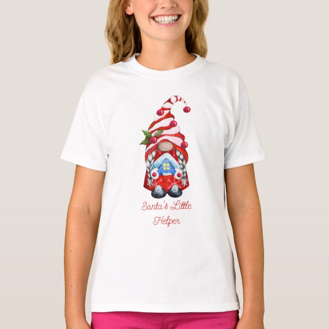 Camiseta Gnome del pequeño ayudante del Chica rojo de Santa (Anverso)