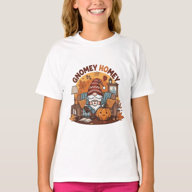 Camiseta Gnome diseño de calabaza estacional en casa (Anverso)