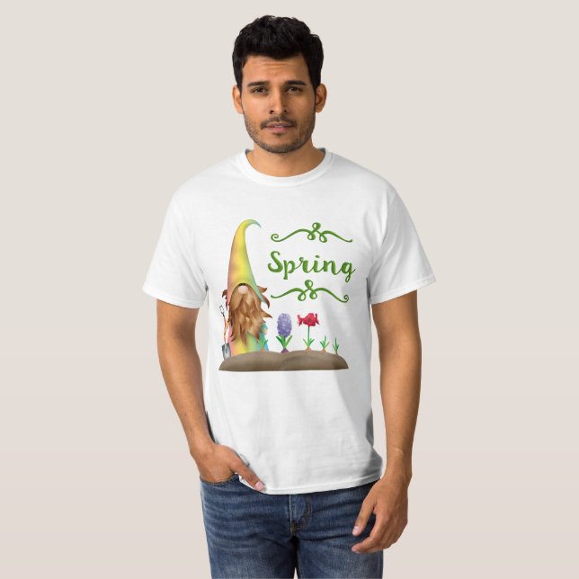 Camiseta Gnome Flower Garden Spring Green Typography Unisex (Anverso completo)