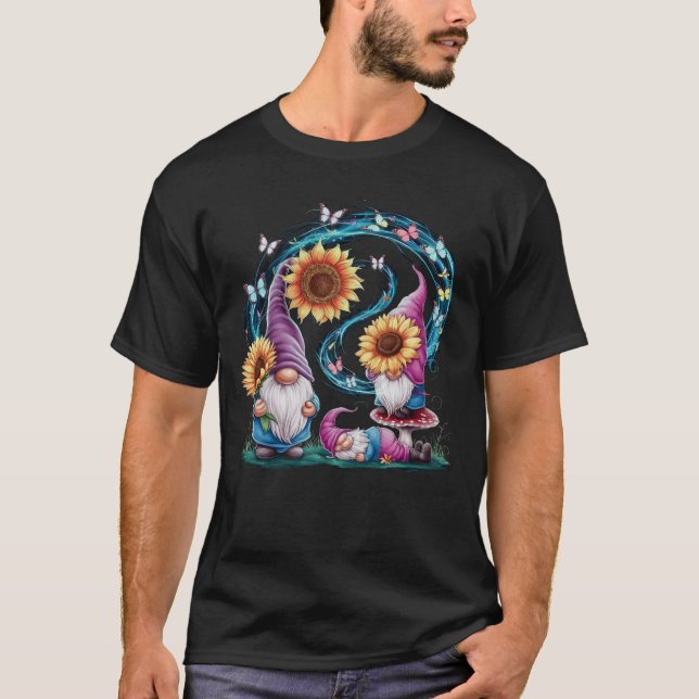 Camiseta Gnome Garden Flor de girasol Mariposas Flor Flor F (Anverso)