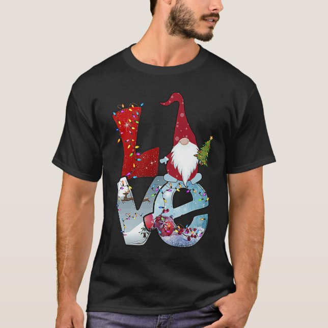 Camiseta Gnome Gnome Santa Claus Árbol de nieve ligero Chri (Anverso)