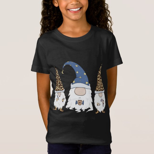 Camiseta Gnome Gracioso Y Coffee Lover Cute Gnomes Leopard  (Anverso)