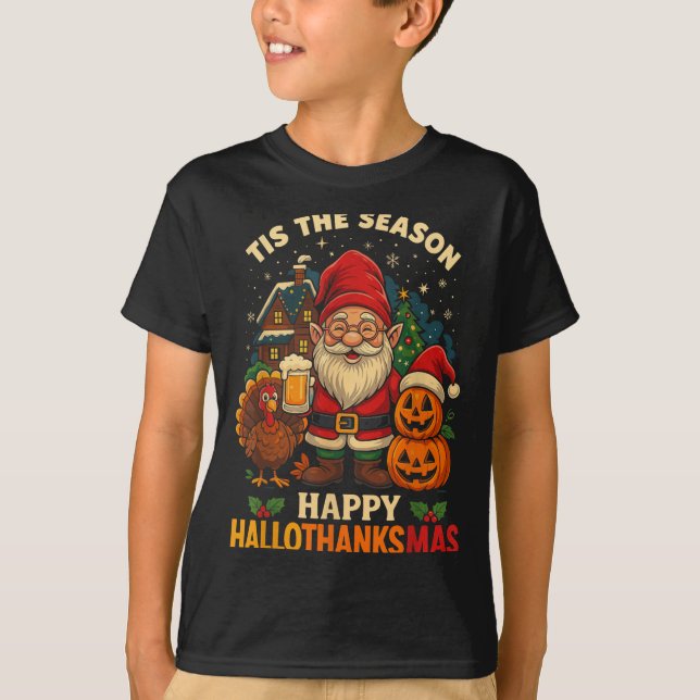 Camiseta Gnome Happy Hallothanksmas Shirt Halloween Thanksg (Anverso)