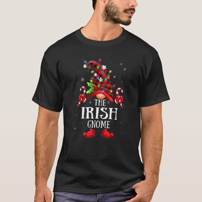 Camiseta Gnome Irlandés Ilumina Red Plaid Mating Family Chr (Anverso)