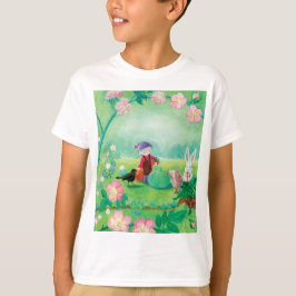Camiseta Gnome jardener, Blackbird, Hedgehog y Conejo Blanc