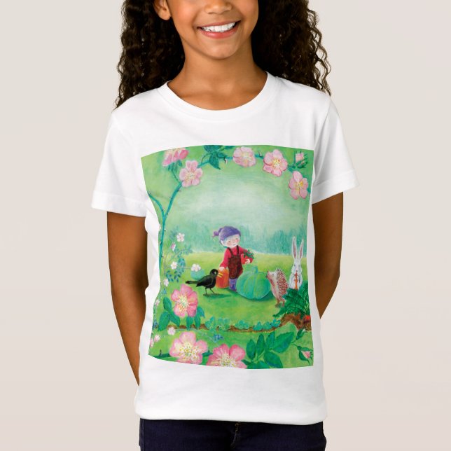 Camiseta Gnome jardener, Blackbird, Hedgehog y Conejo Blanc (Anverso)
