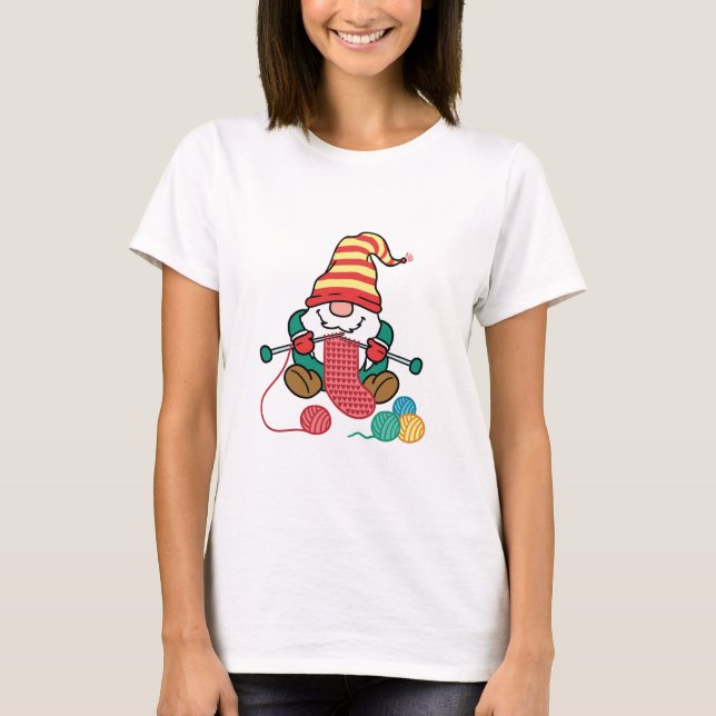 Camiseta Gnome Knitting Cute Knitter Gift Gnomes Nórdicos (Anverso)