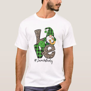 Camiseta Gnome Love Lunch Lady Green Plaid ST Patricks Day