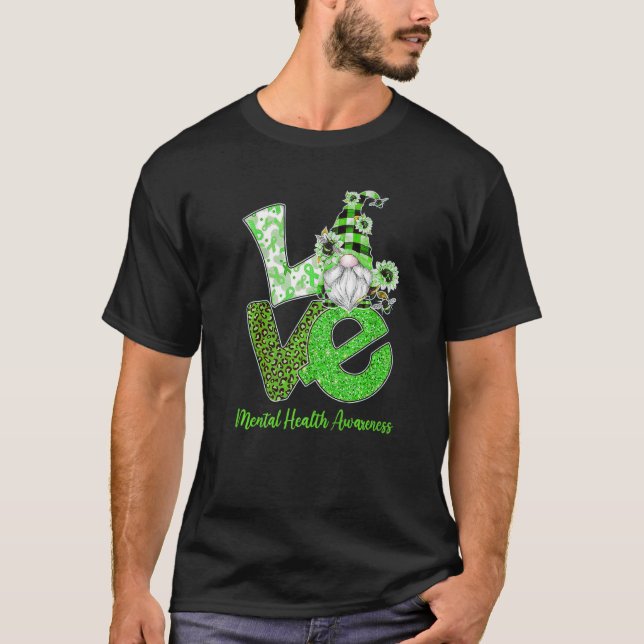 Camiseta Gnome Love Mental Health Awareness Green Ribbon Wo (Anverso)