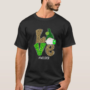 Camiseta Gnome Love Welder St Patricks Day Leopard Plaid