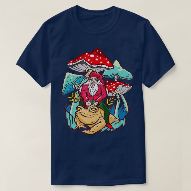 Camiseta Gnome Montando en Bufo Alvarius Toad Mushroom Fant (Diseño del anverso)