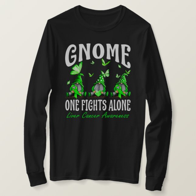 Camiseta Gnome One Fights Alone Liver Cancer Awareness (Anverso del diseño)