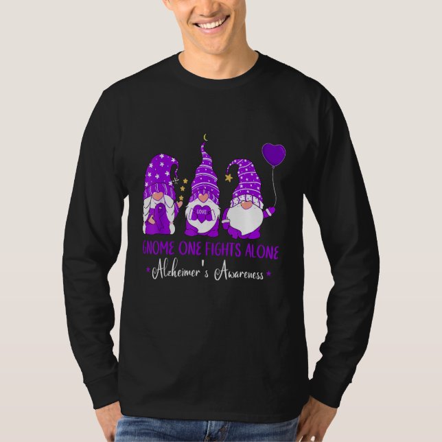 Camiseta Gnome One Fights Alone Ribbon Purple Alzheimer s A (Anverso)