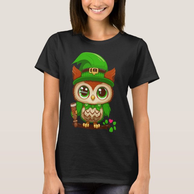 Camiseta Gnome Owl St Patricks Day Niños Pequeños Chicas Pu (Anverso)