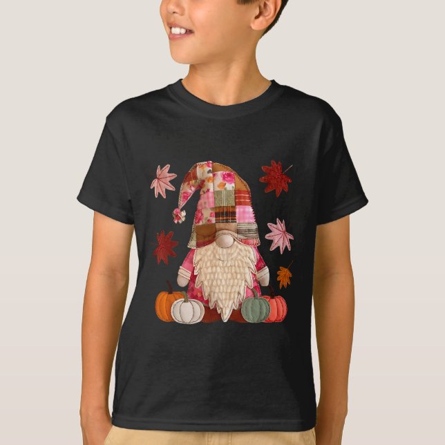 Camiseta Gnome Patchwork Pumpkin Thanksgiving Autumn Fall L (Anverso)