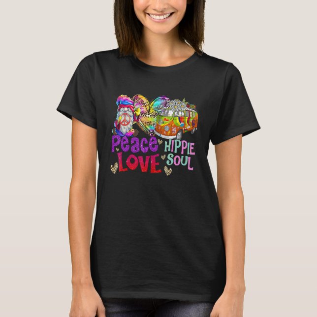 Camiseta Gnome Peace Love Hippie Soul Caravan Tie Dye Leopa (Anverso)