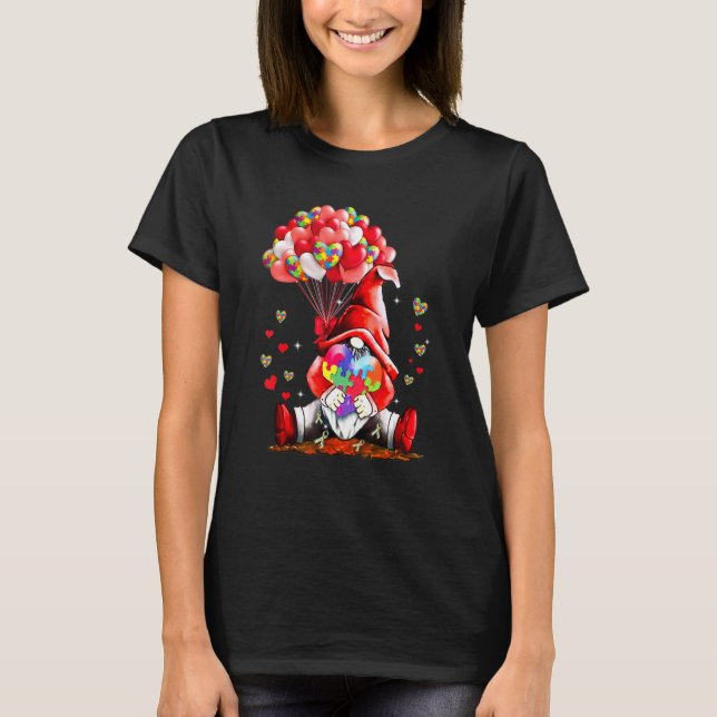 Camiseta Gnome Puzzles Balloon Heart Autism Awareness Valen (Anverso)