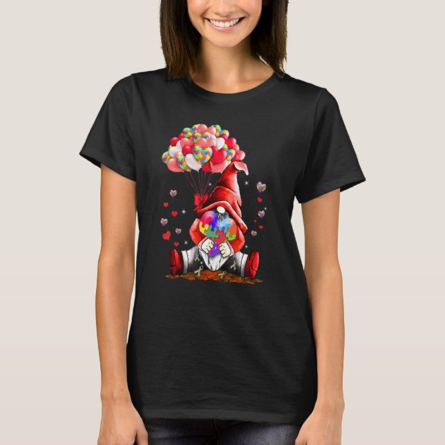 Camiseta Gnome Puzzles Balloon Heart Autism Awareness Valen (Anverso)