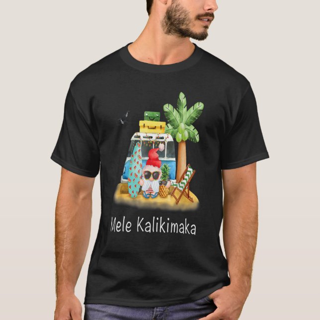 Camiseta Gnome Surfboard Palm Tree Beach Hawaii Mele Kali (Anverso)