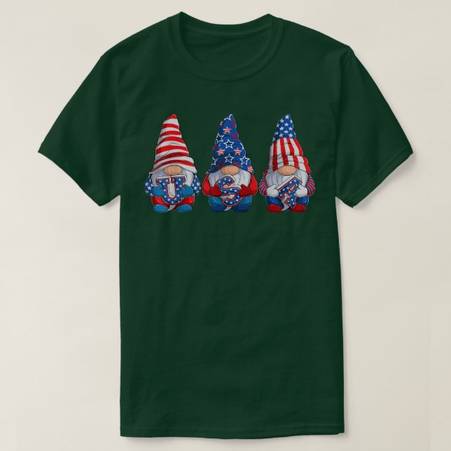 Camiseta Gnomes 4 De Julio Funny Estadounidense Patriótico  (Diseño del anverso)
