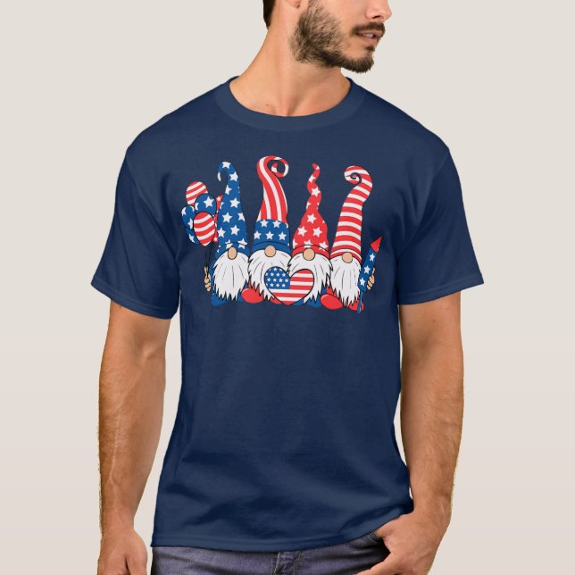 Camiseta Gnomes 4 De Julio Hombres Mujeres Chicas Bandera E (Anverso)