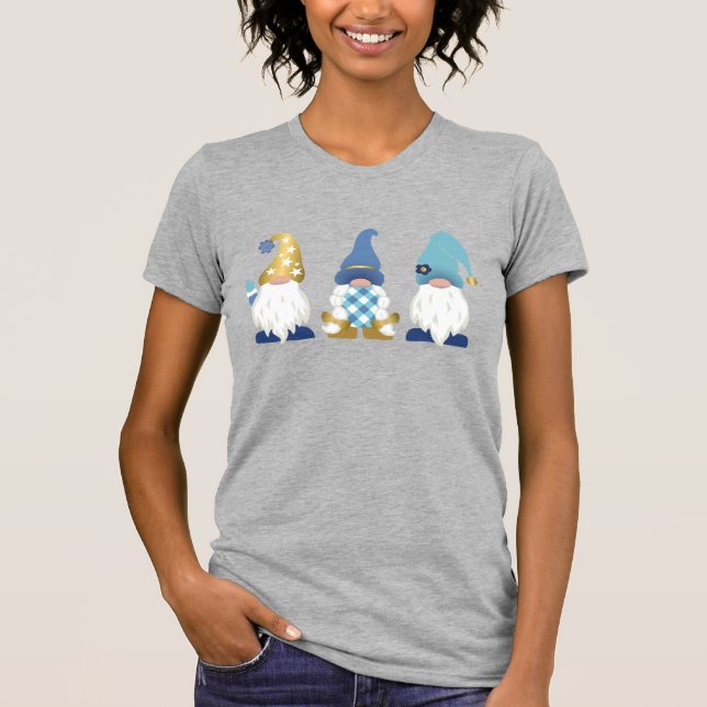 Camiseta Gnomes Cute Trendy Oro Azul Tapa de búfalo blanco  (Anverso)