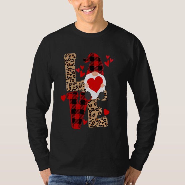 Camiseta Gnomes Cute Valentines Love Leopard Plaid Couple M (Anverso)