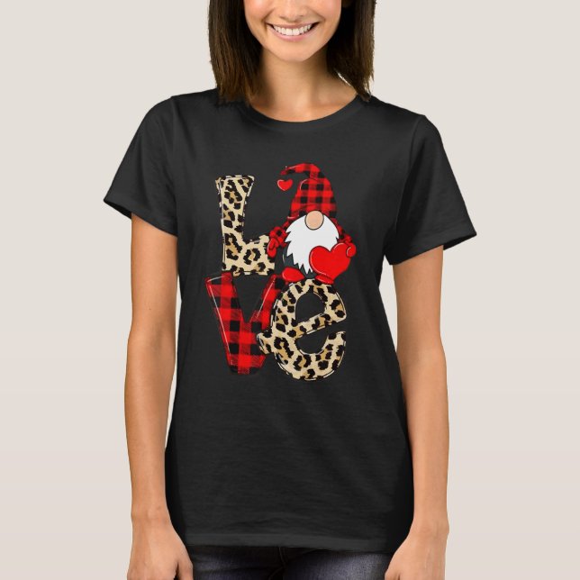 Camiseta Gnomes Cute Valentines Love Leopard Plaid Couple M (Anverso)