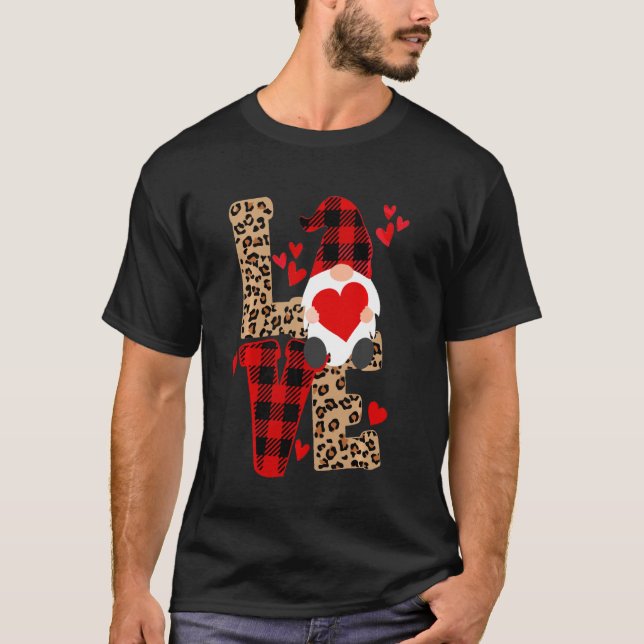 Camiseta Gnomes Cute Valentines Love Leopard Plaid Couple M (Anverso)