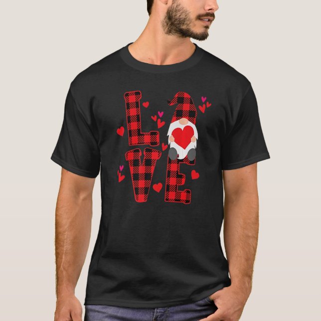 Camiseta Gnomes Cute Valentines Love Leopard Plaid Couple M (Anverso)