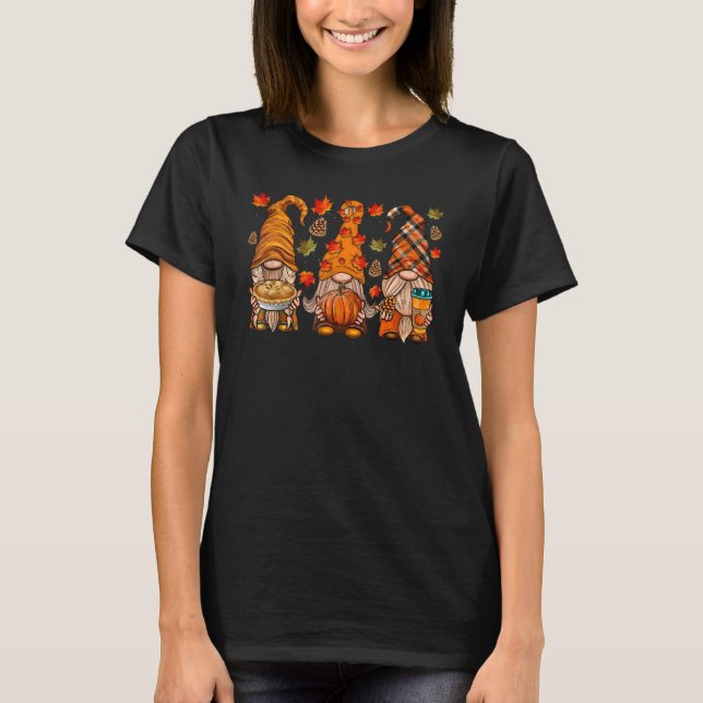 Camiseta Gnomes Cutes Con Calabazas Maple Fall Autumn Colle (Anverso)