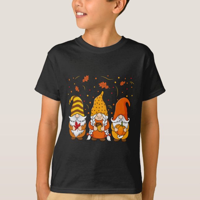 Camiseta Gnomes de calabaza Caen otoño Cute Halloween Thank (Anverso)
