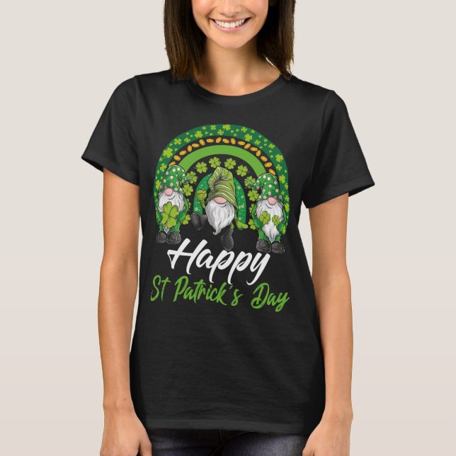 Camiseta Gnomes divertidos felices Rainbo de St Patrick (Anverso)