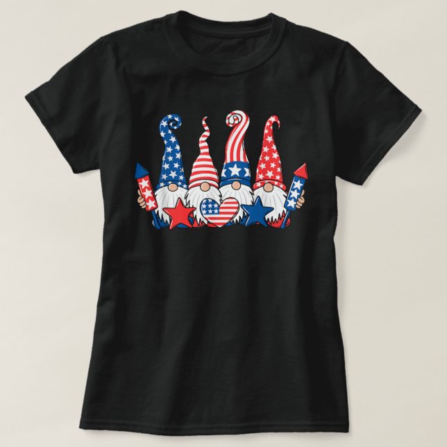 Camiseta Gnomes graciosos Bandera Patriótica Americana Cute (Diseño del anverso)